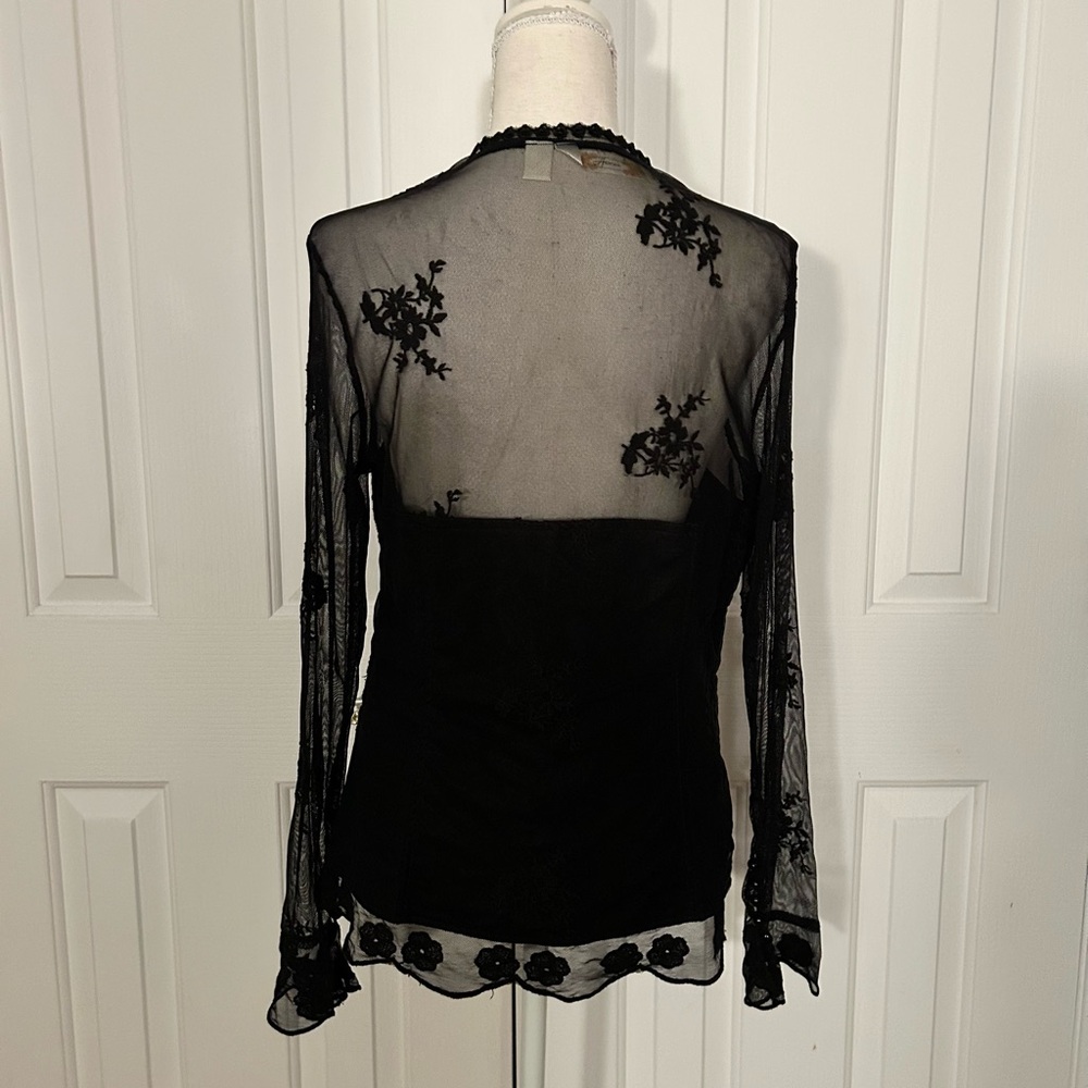 NWOT ADIVA Women Floral Embroidered Sheer Top, Black, Size Large - Picture 6 of 9